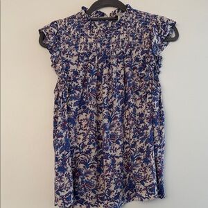 Rachel Zoe Floral Smocked Flutter Sleeve Blouse M EUC